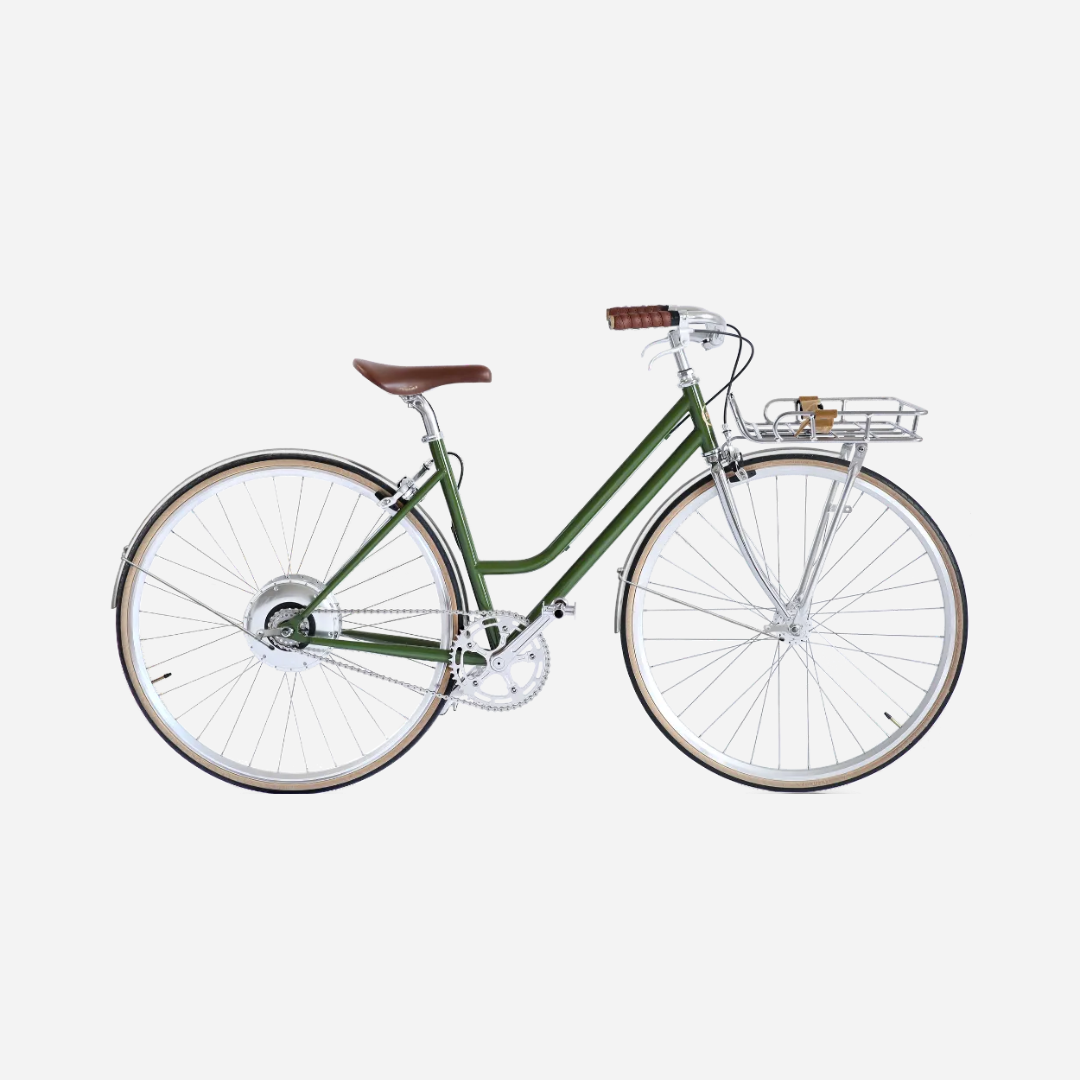E-bike Jitensha Paris Matcha avec garde-boue et panier