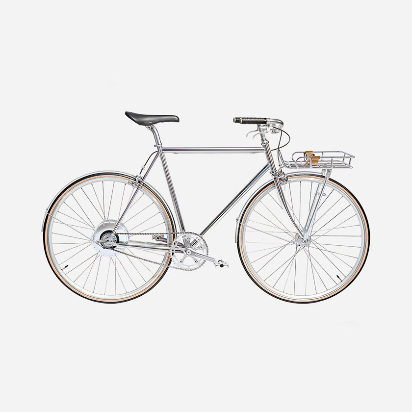 E-bike Jitensha Tokyo Chrome avec garde-boue et panier
